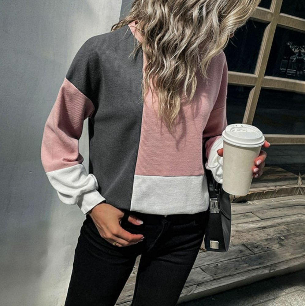 Color Block Waffle-Knit Knit Top